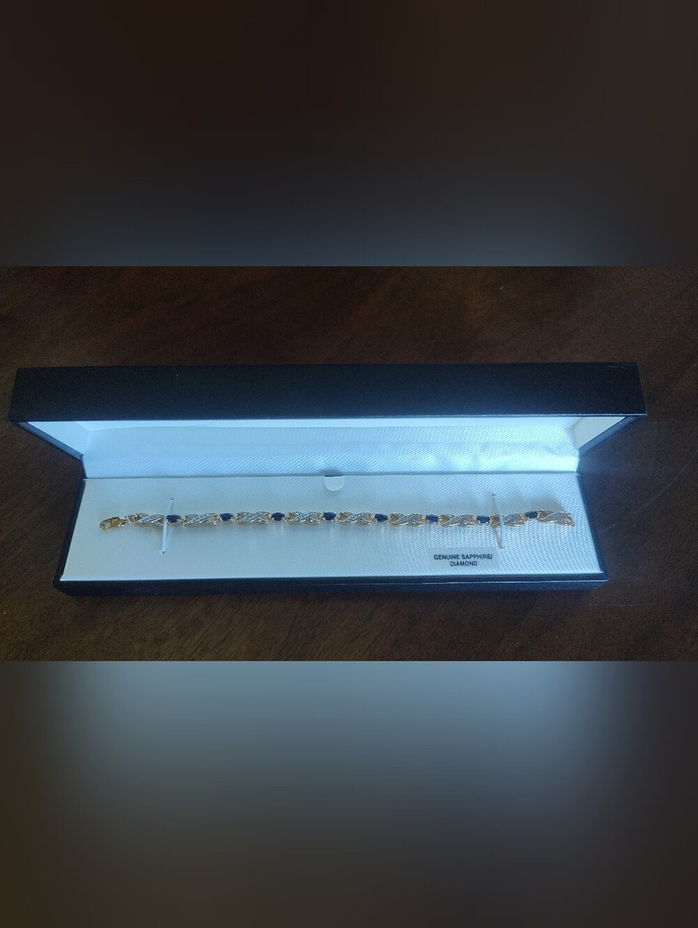 18K Gold Over Brass Sapphire and Diamond Bracelet - Genuine Sapphire/Diamond